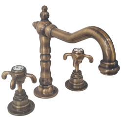 Paini Ornellaia Lavabo Batteria 3 Fori con Bocca Barocco Orientabile Ottone Antico