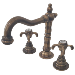 Paini Ornellaia Lavabo Batteria 3 Fori con Bocca Barocco Orientabile Ottone Antico